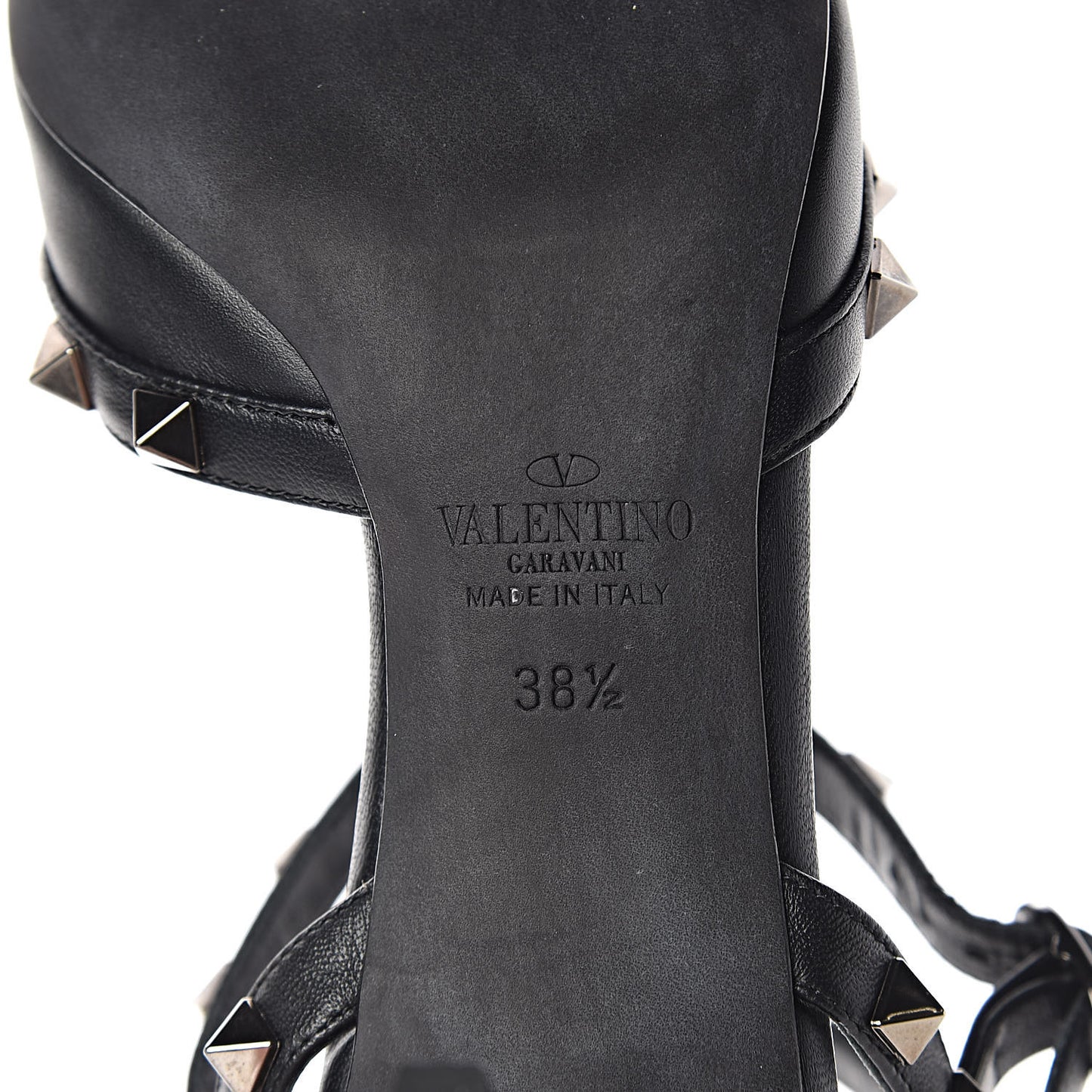 Nappa Rockstud Ankle Strap Low Heel Pumps 38.5 Black