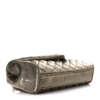 Saint Laurent Velvet Mixed Matelasse Triquilt Small Monogram Satchel Dark Vintage Olive 4 of 11