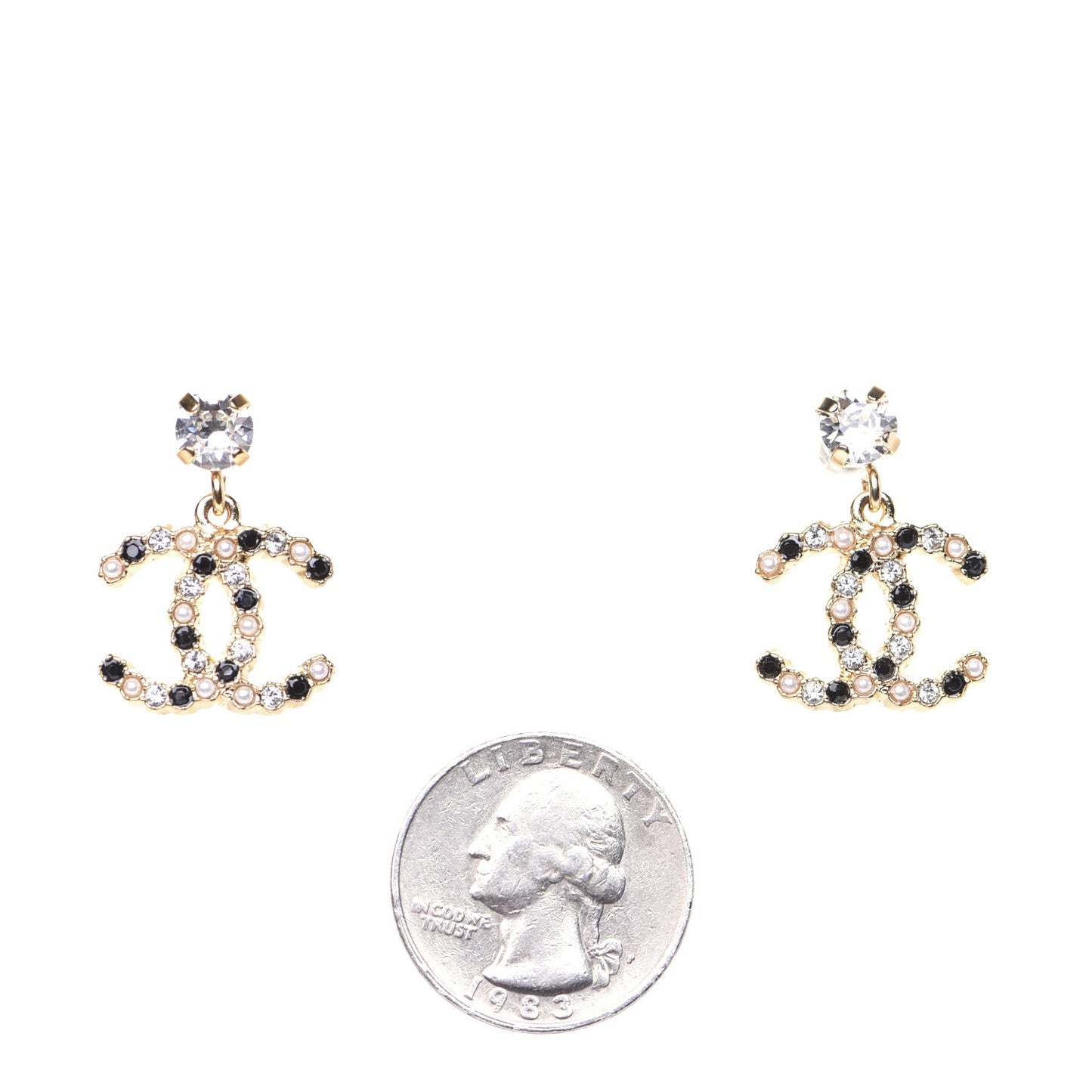 Resin Crystal Pearl CC Drop Earrings Gold Black