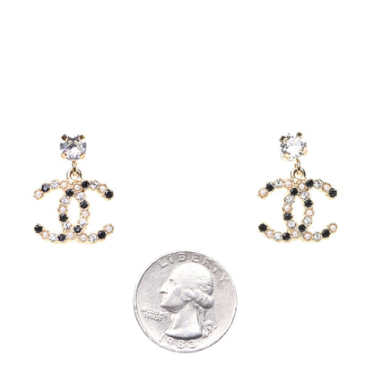 Chanel Resin Crystal Pearl CC Drop Earrings Gold Black 2 of 8