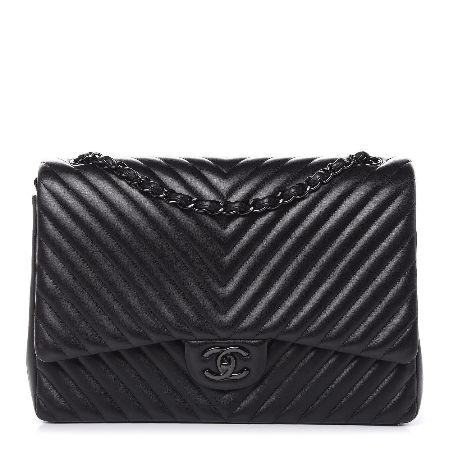 Lambskin Chevron Quilted Maxi Double Flap So Black