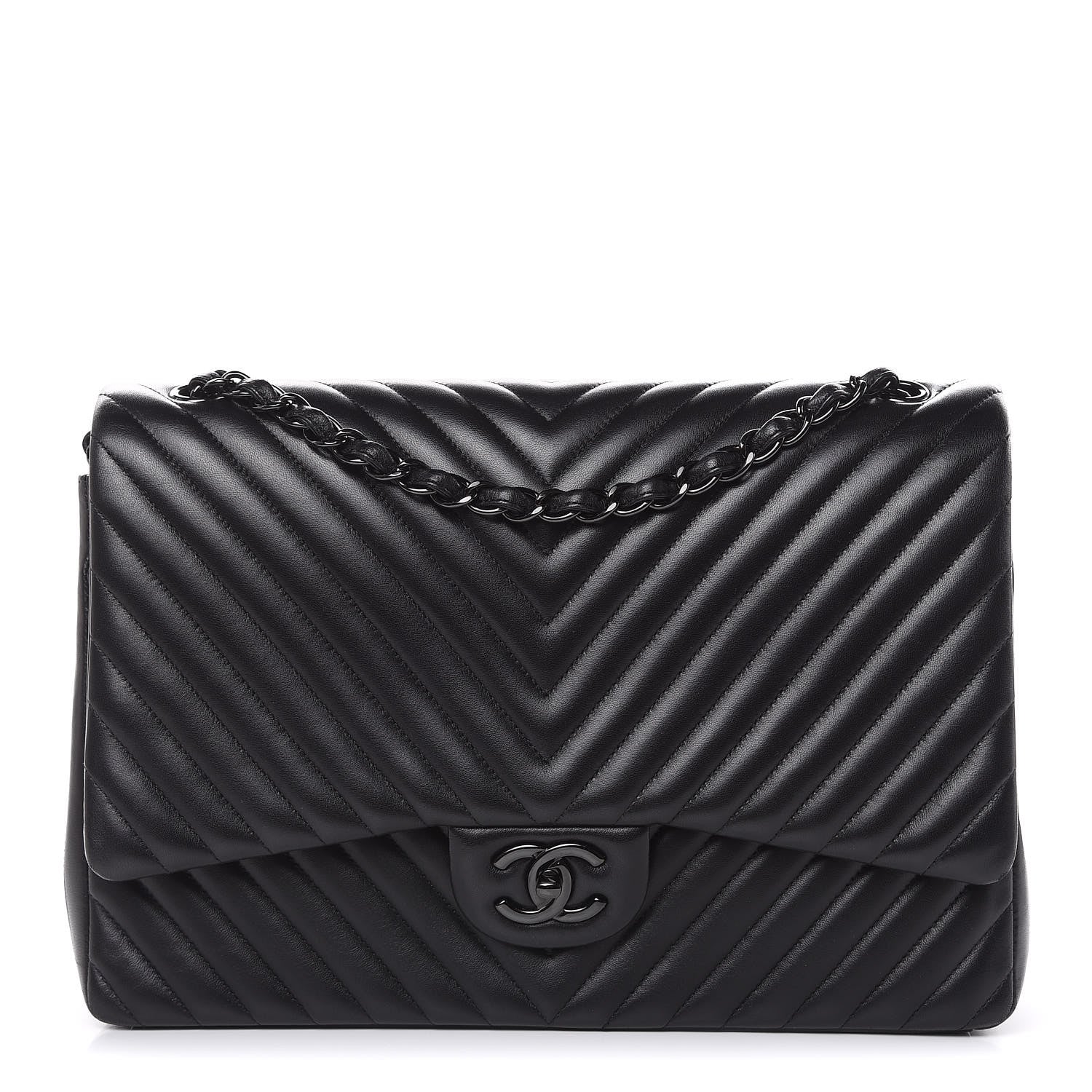 Chanel Lambskin Chevron Quilted Maxi Double Flap So Black 1 of 14