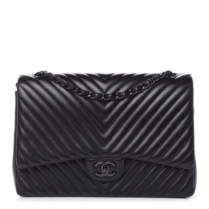 Chanel Lambskin Chevron Quilted Maxi Double Flap So Black 1 of 14