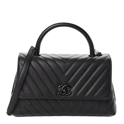 Chanel Caviar Chevron Quilted Small Coco Handle Flap So Black 1 of 10