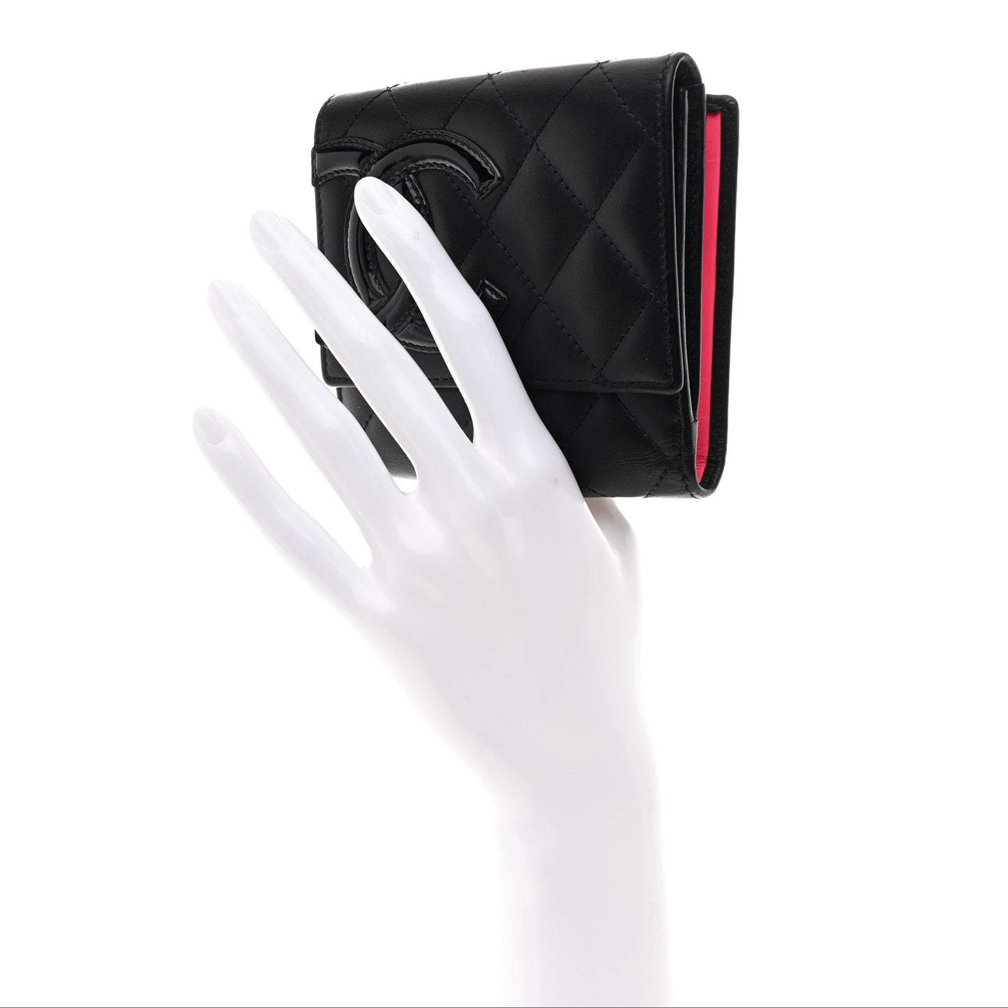 Calfskin Quilted Cambon Flap Wallet Black