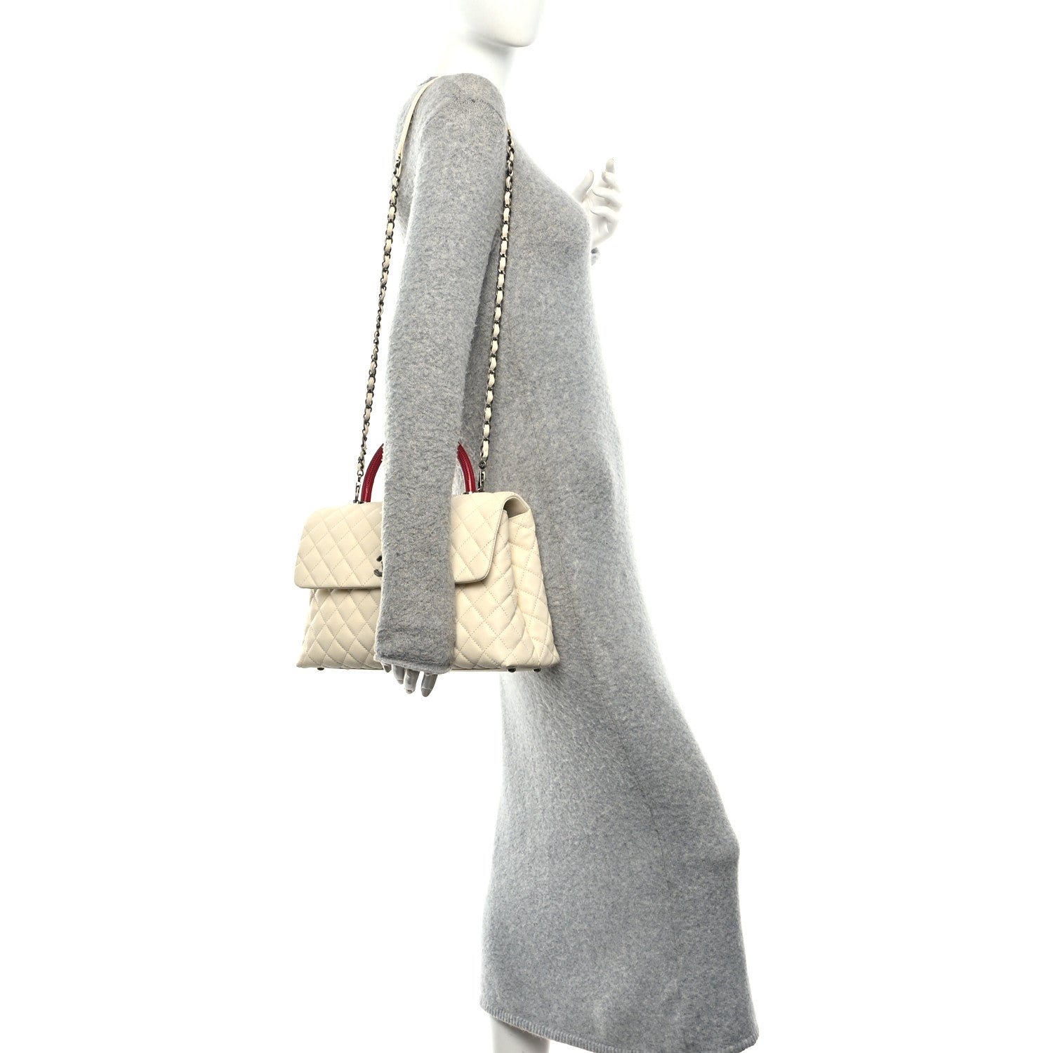 Chanel Caviar Lizard Quilted Medium Coco Handle Flap White 2 of 10
