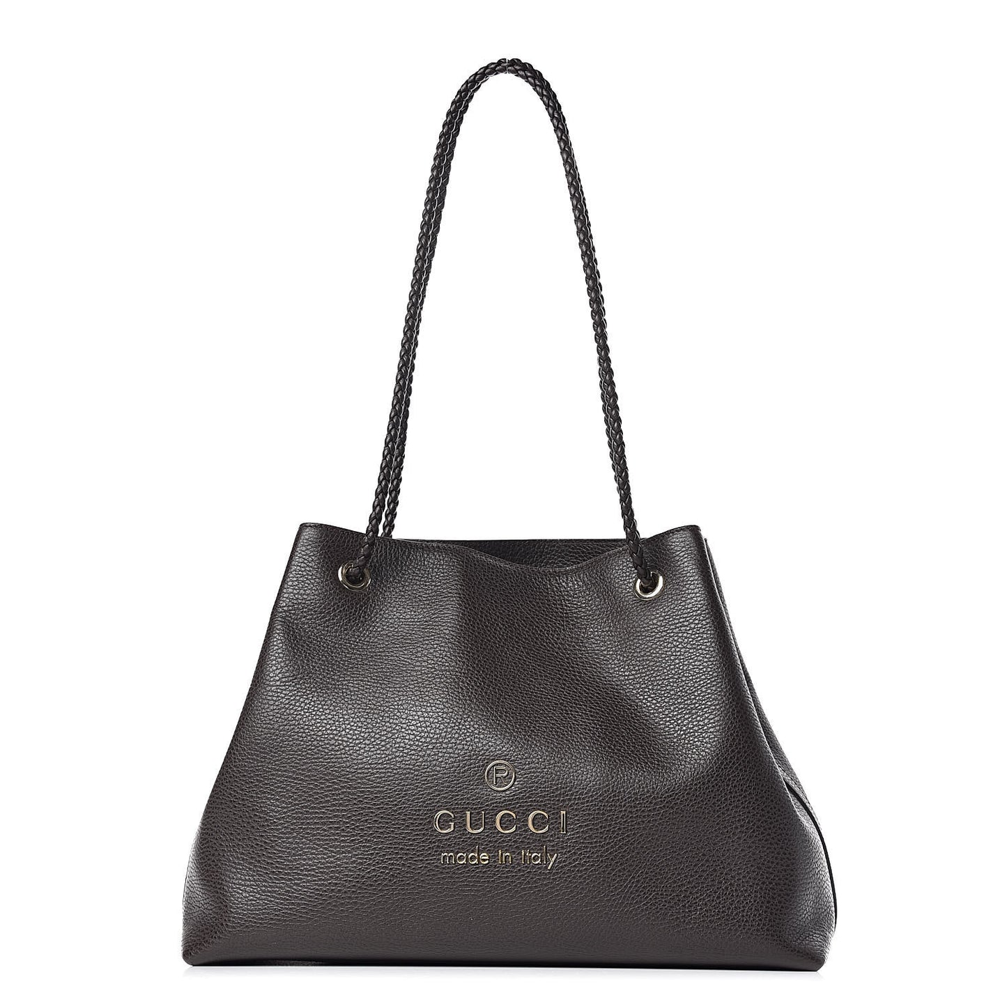 Calfskin Medium Braided Handle Gifford Tote Dark Brown