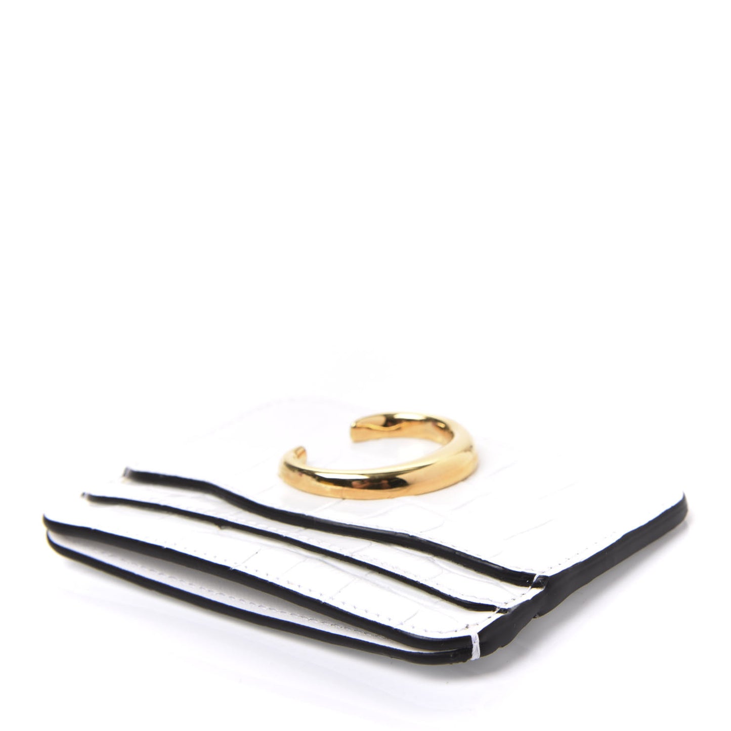 Crocodile Embossed Calfskin C Card Holder Brilliant White