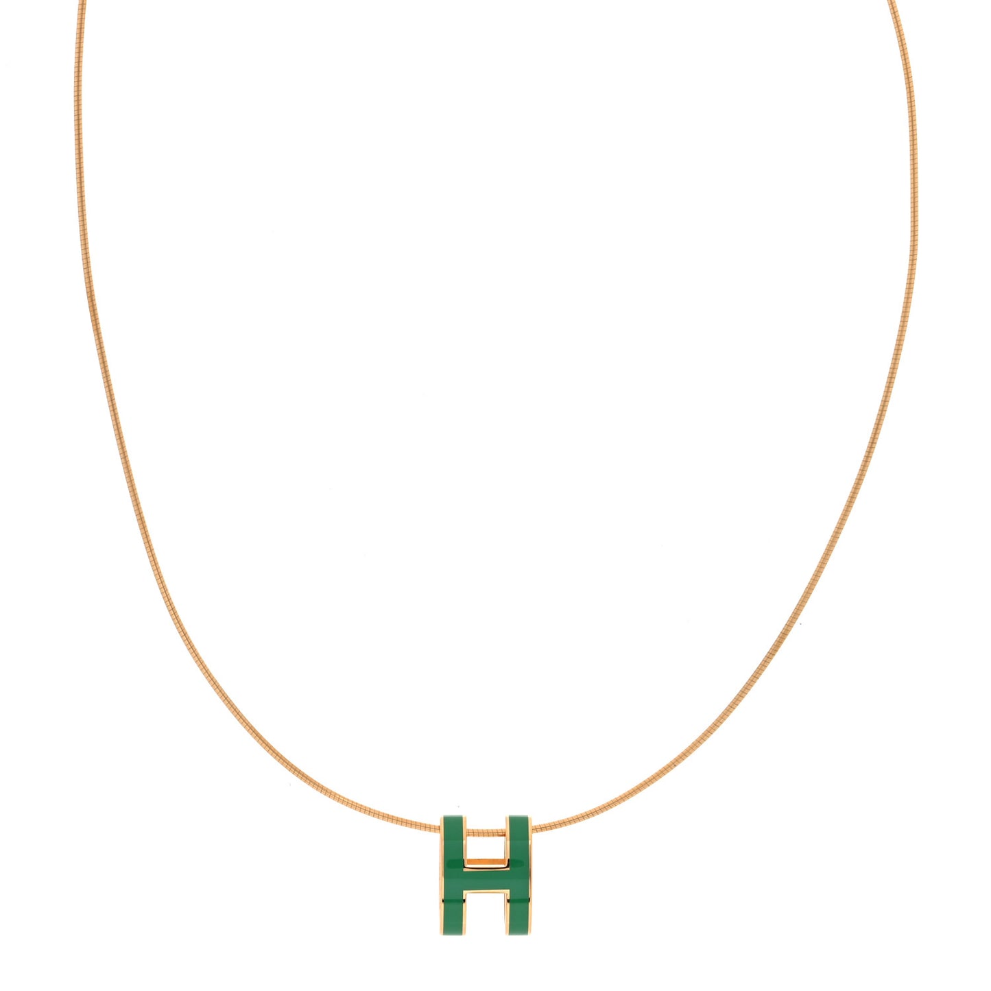 Lacquered Gold Pop H Pendant Necklace Vert Malachite