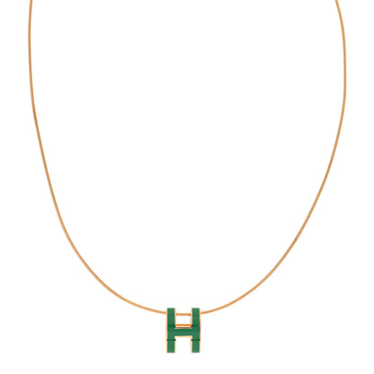 Hermes Lacquered Gold Pop H Pendant Necklace Vert Malachite 1 of 5