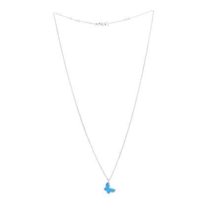 Van Cleef & Arpels 18K White Gold Turquoise Sweet Alhambra Butterfly Pendant Necklace 3 of 7