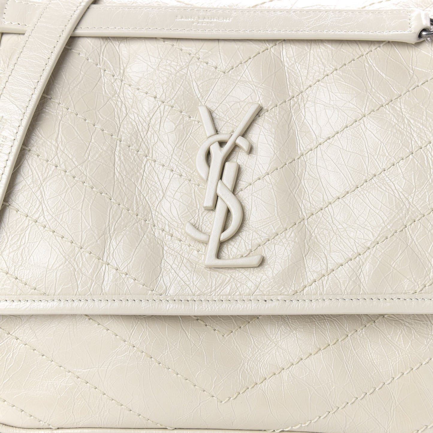 Crinkled Calfskin Matelasse Monogram Medium Niki Chain Satchel Ivory