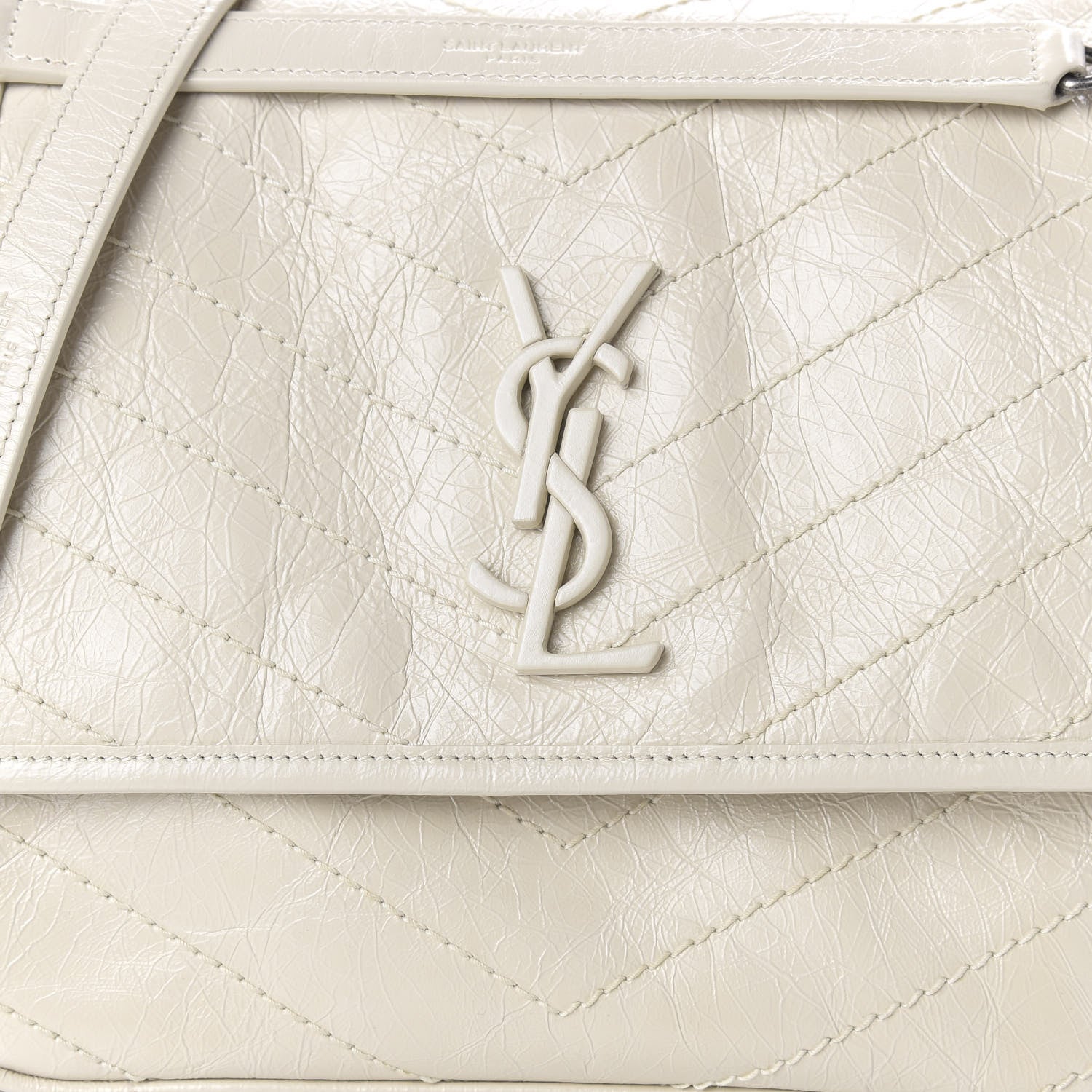 Saint Laurent Crinkled Calfskin Matelasse Monogram Medium Niki Chain Satchel Ivory 9 of 9