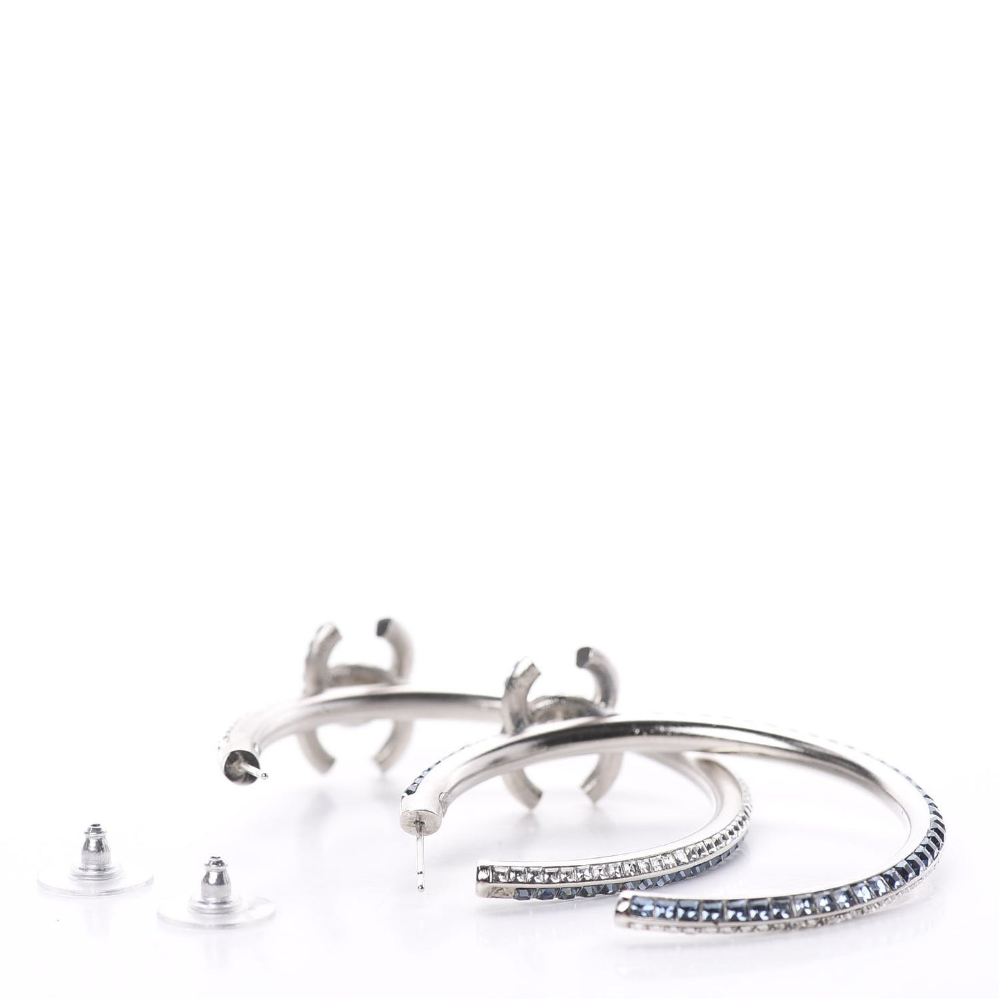 Crystal CC Hoop Drop Earrings Silver Blue