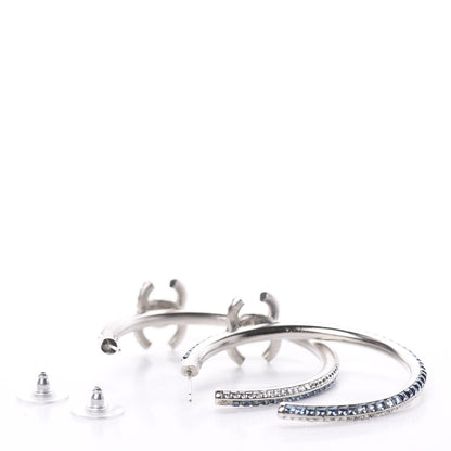 Chanel Crystal CC Hoop Drop Earrings Silver Blue 2 of 4