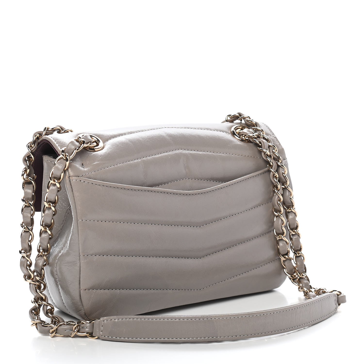 Chanel Shiny Lambskin Quilted Small Chevron Miroir Grey 2 of 13