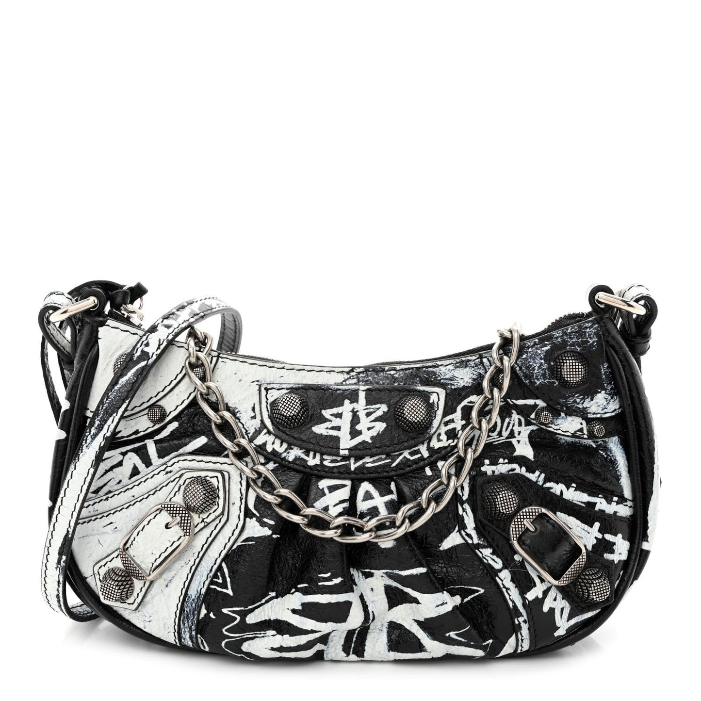 Agneau Arena Graffiti Le Cagole Mini Purse With Chain Black White