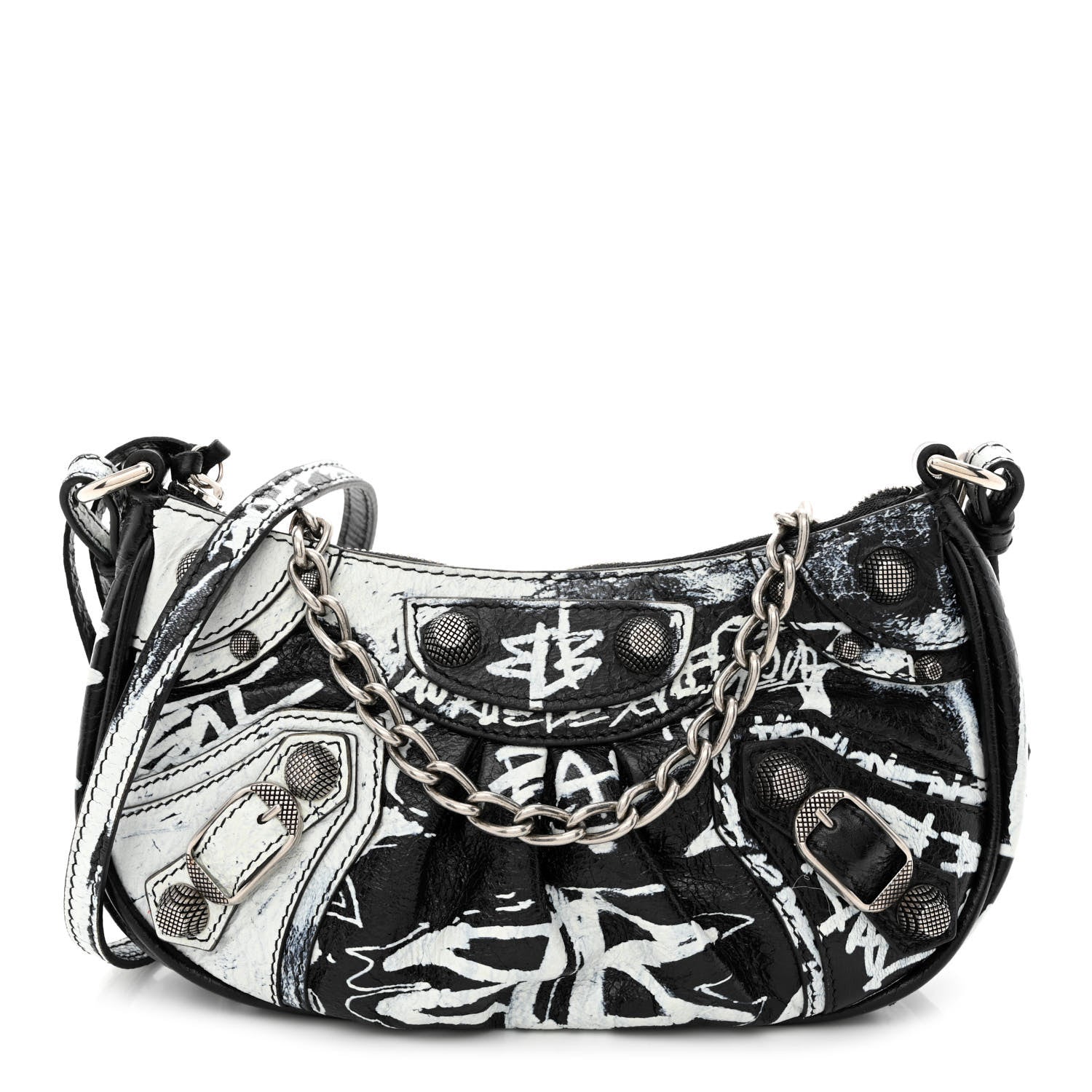 Balenciaga Agneau Arena Graffiti Le Cagole Mini Purse With Chain Black White 1 of 11