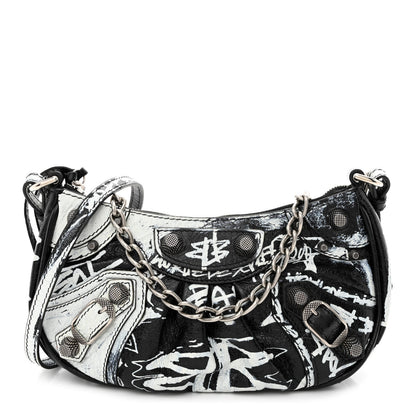 Balenciaga Agneau Arena Graffiti Le Cagole Mini Purse With Chain Black White 1 of 11