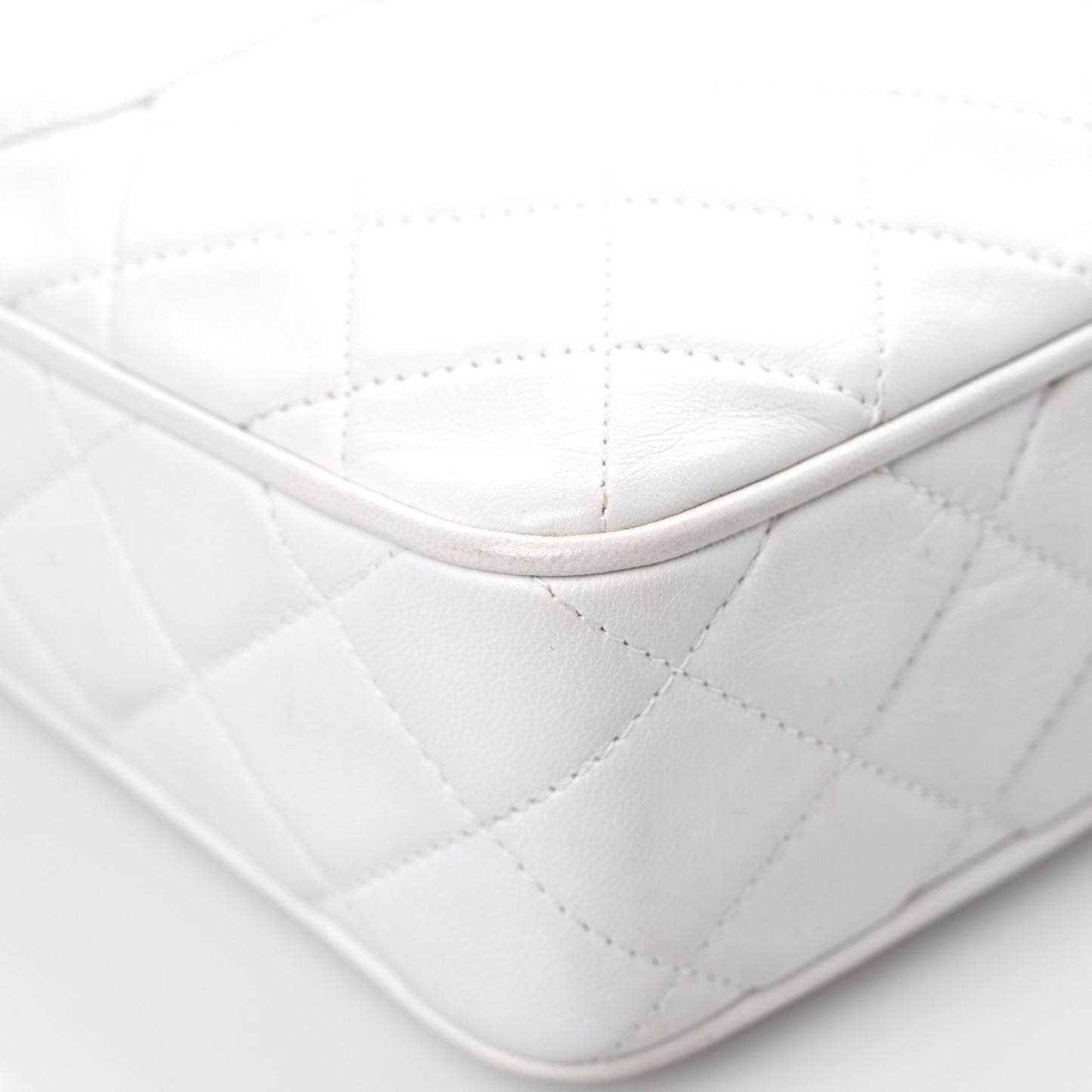 Lambskin Quilted Tassel Camera Case White