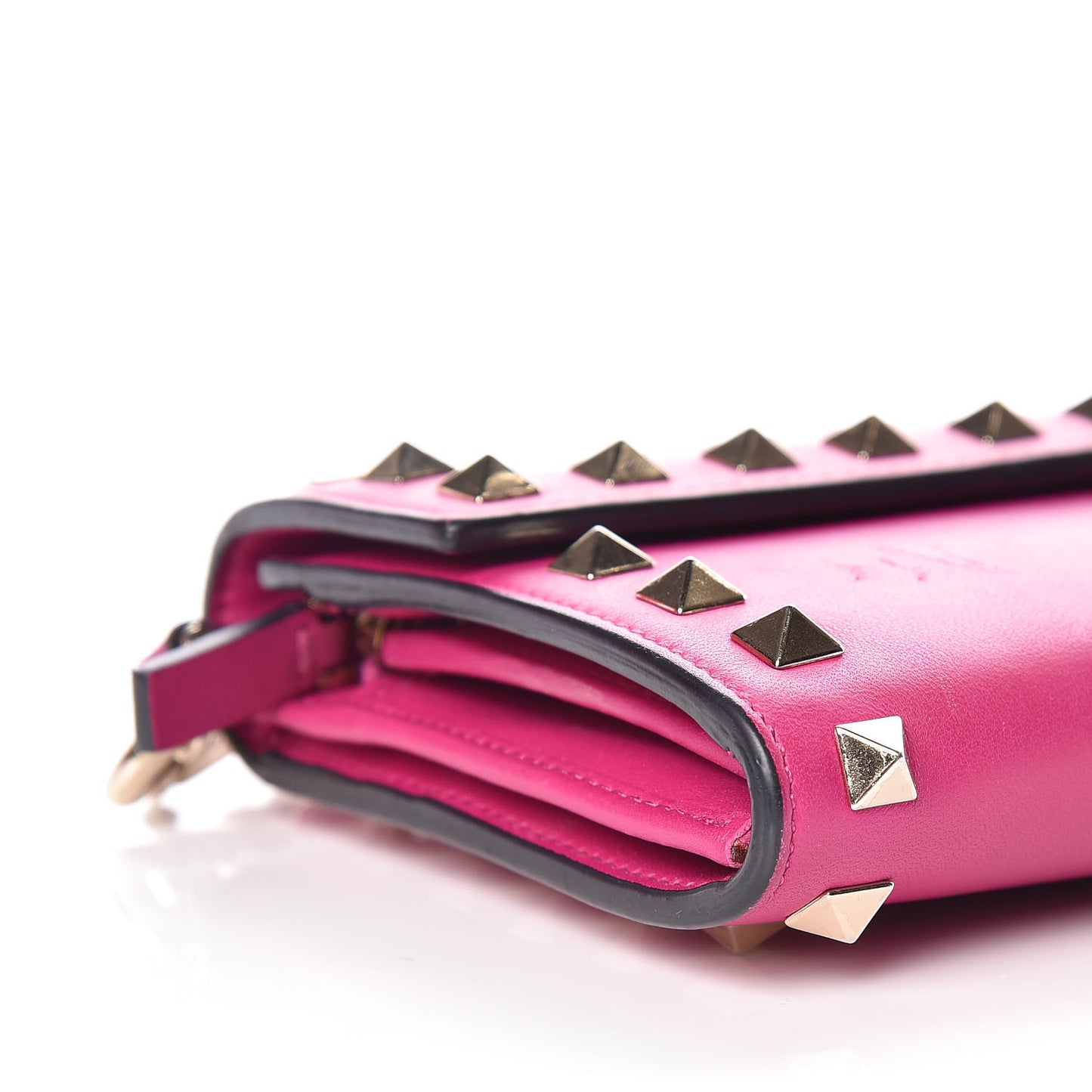 Calfskin Rockstud Wristlet Travel Wallet Fuxia