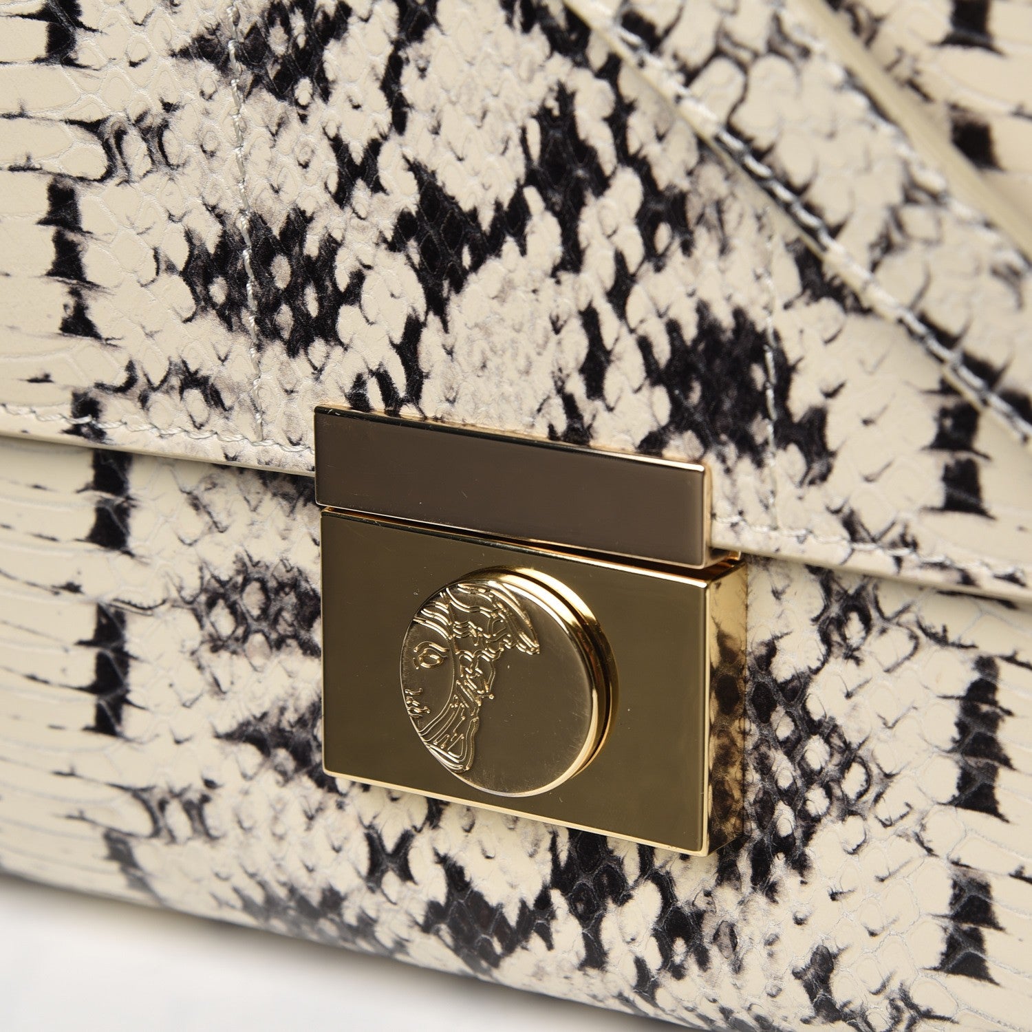 Versace Python Embossed Satchel Beige Black 7 of 14