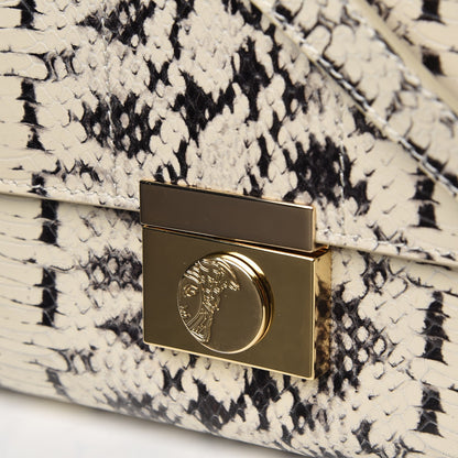 Versace Python Embossed Satchel Beige Black 7 of 14