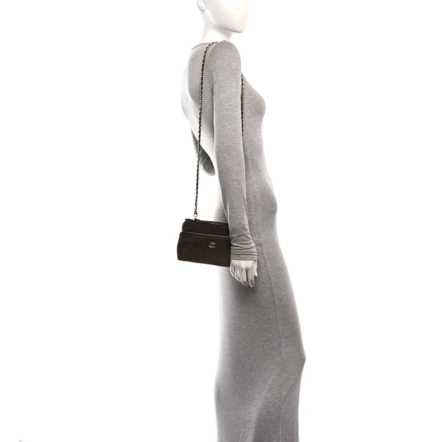 Chanel Suede Calfskin Top Handle Trapeze Small Vanity Case With Chain Dark Brown 2 of 10