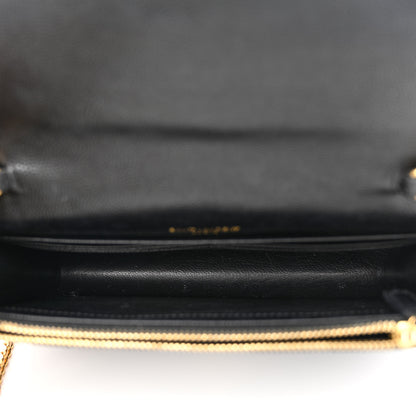Saint Laurent Grain De Poudre Matelasse Chevron Monogram Envelope Chain Wallet Black 5 of 12