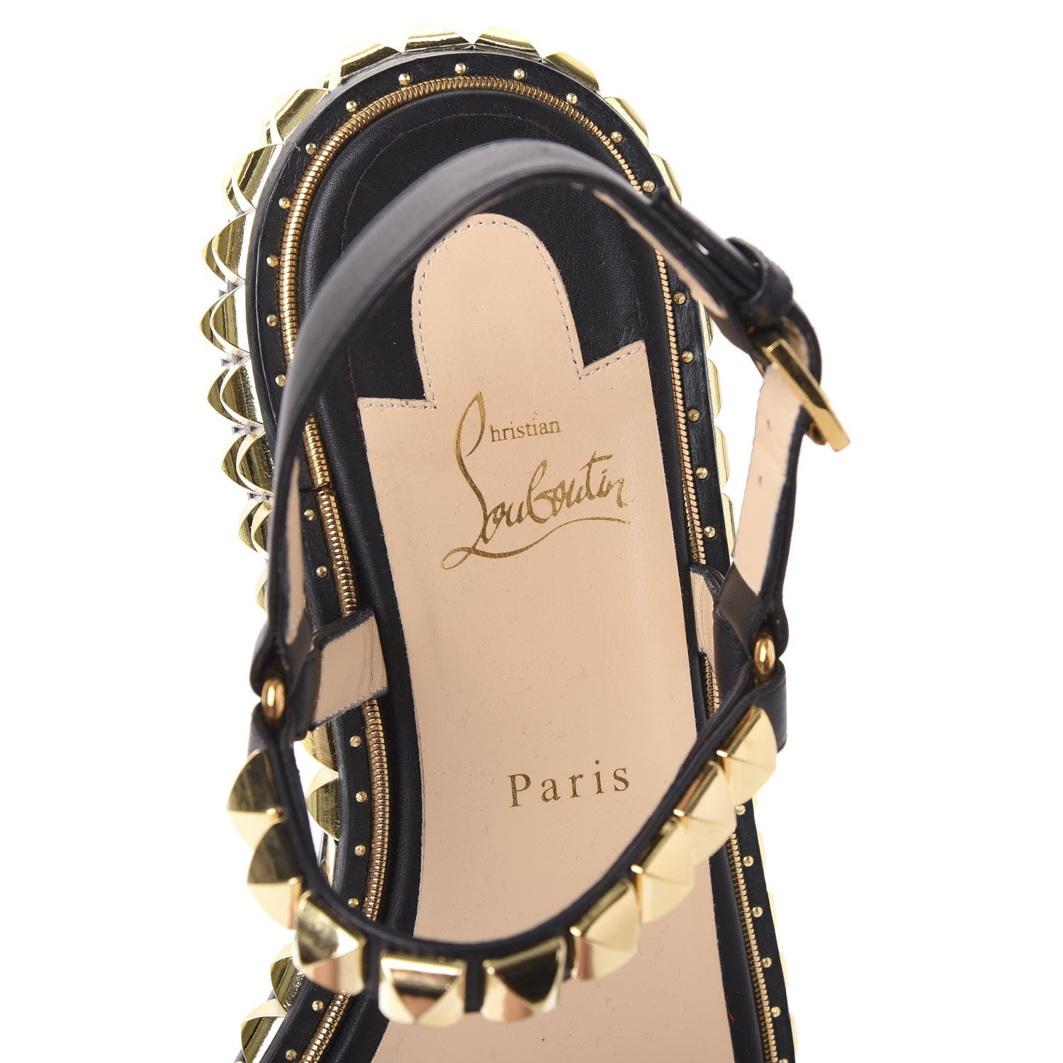 Christian Louboutin Calfskin Athossita Flat Sandals 40 Black Gold 7 of 8