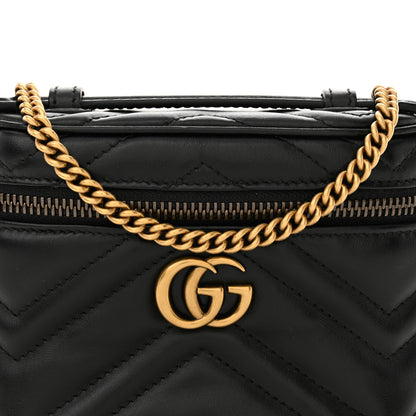 Gucci Calfskin Matelasse Chevron Mini GG Marmont Top Handle Bag Black 8 of 11