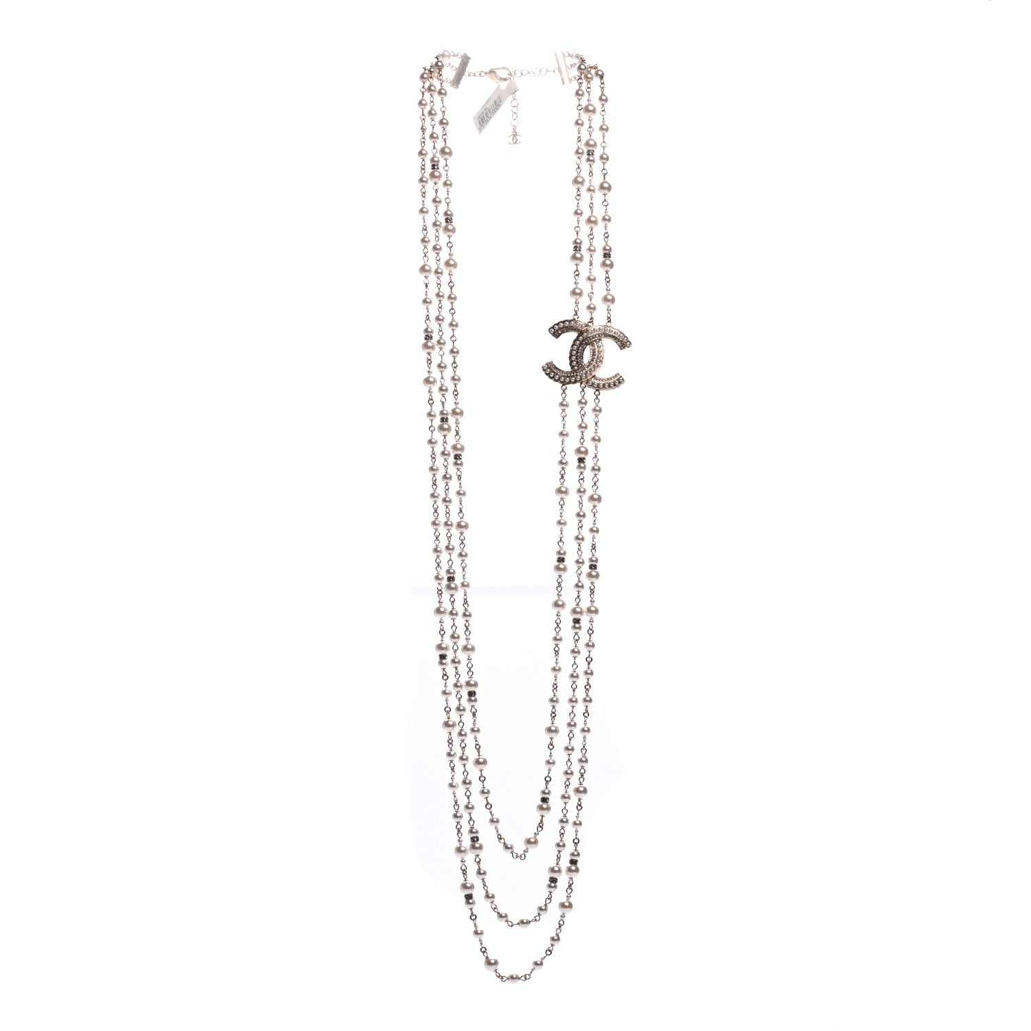 Chanel Graduated Pearl Crystal CC Multi Strand Long Necklace Gold 3 of 5
