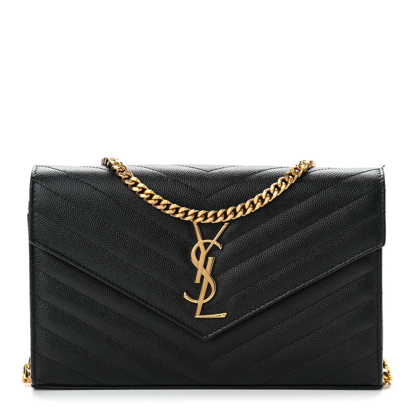 Grain De Poudre Matelasse Chevron Monogram Chain Wallet Black
