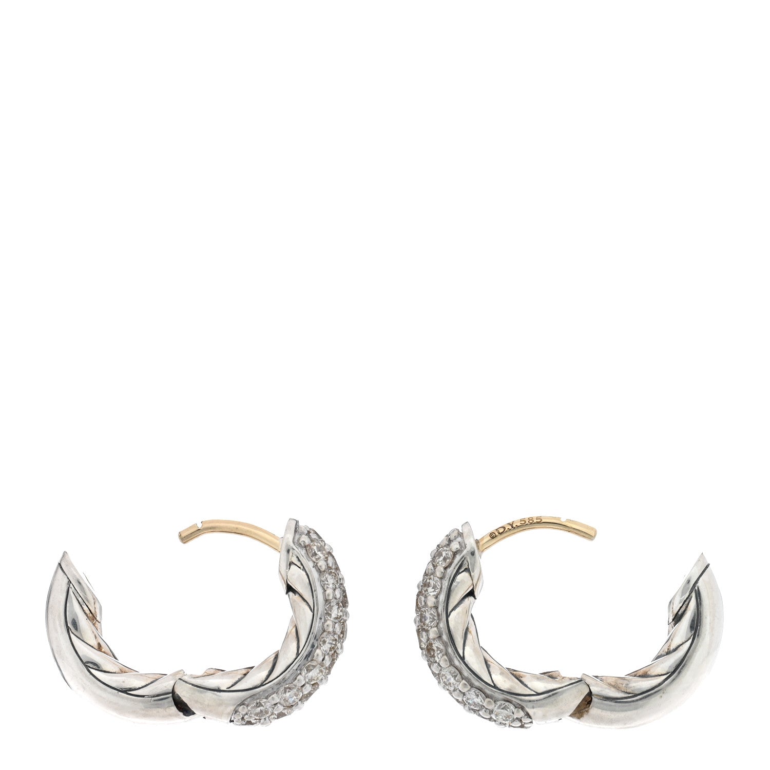 David Yurman Sterling Silver Diamond Mercer Micro Hoop Earrings 3 of 4