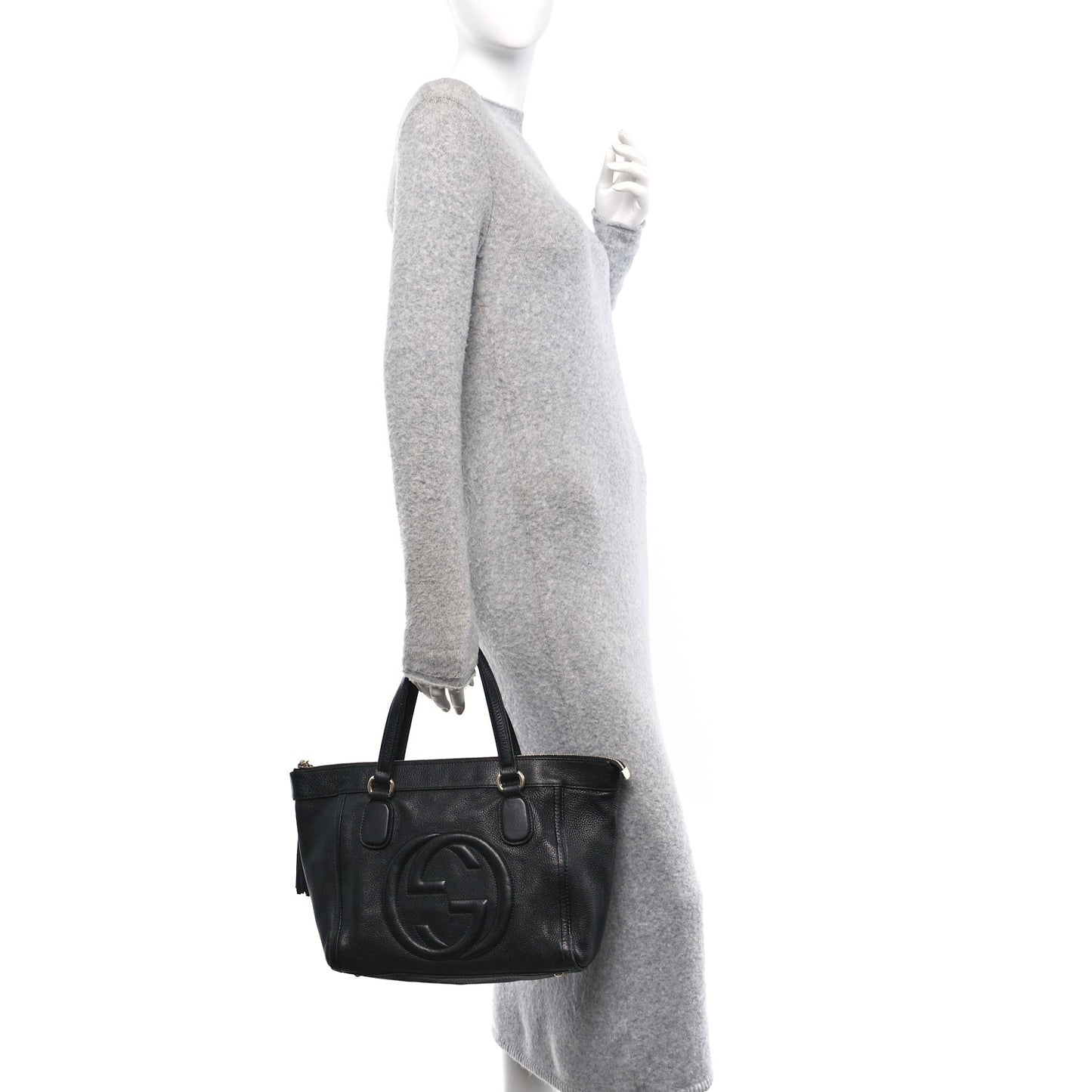 Pebbled Calfskin Small Soho Top Handle Bag Black