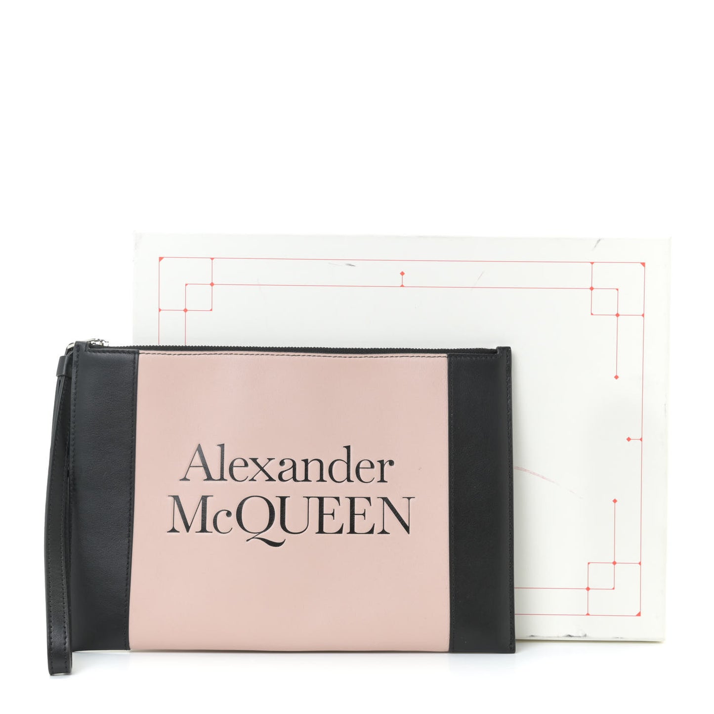 Calfskin Zipped Logo Wristlet Pink Black