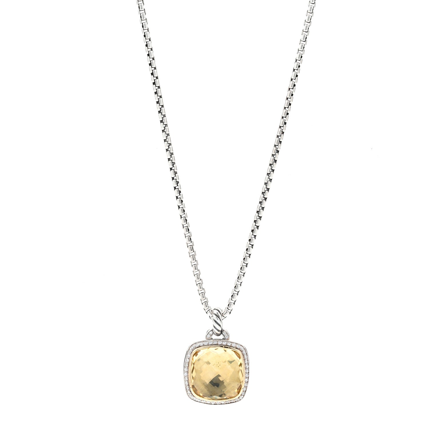 David Yurman Sterling Silver 18K Yellow Gold Diamond Citrine 17mm Albion Pendant Necklace 1 of 5