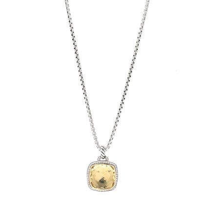 David Yurman Sterling Silver 18K Yellow Gold Diamond Citrine 17mm Albion Pendant Necklace 1 of 5