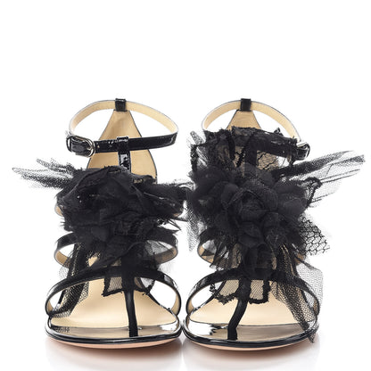 Chanel Patent Calfskin Tulle CC Sandals 36 Black 2 of 8