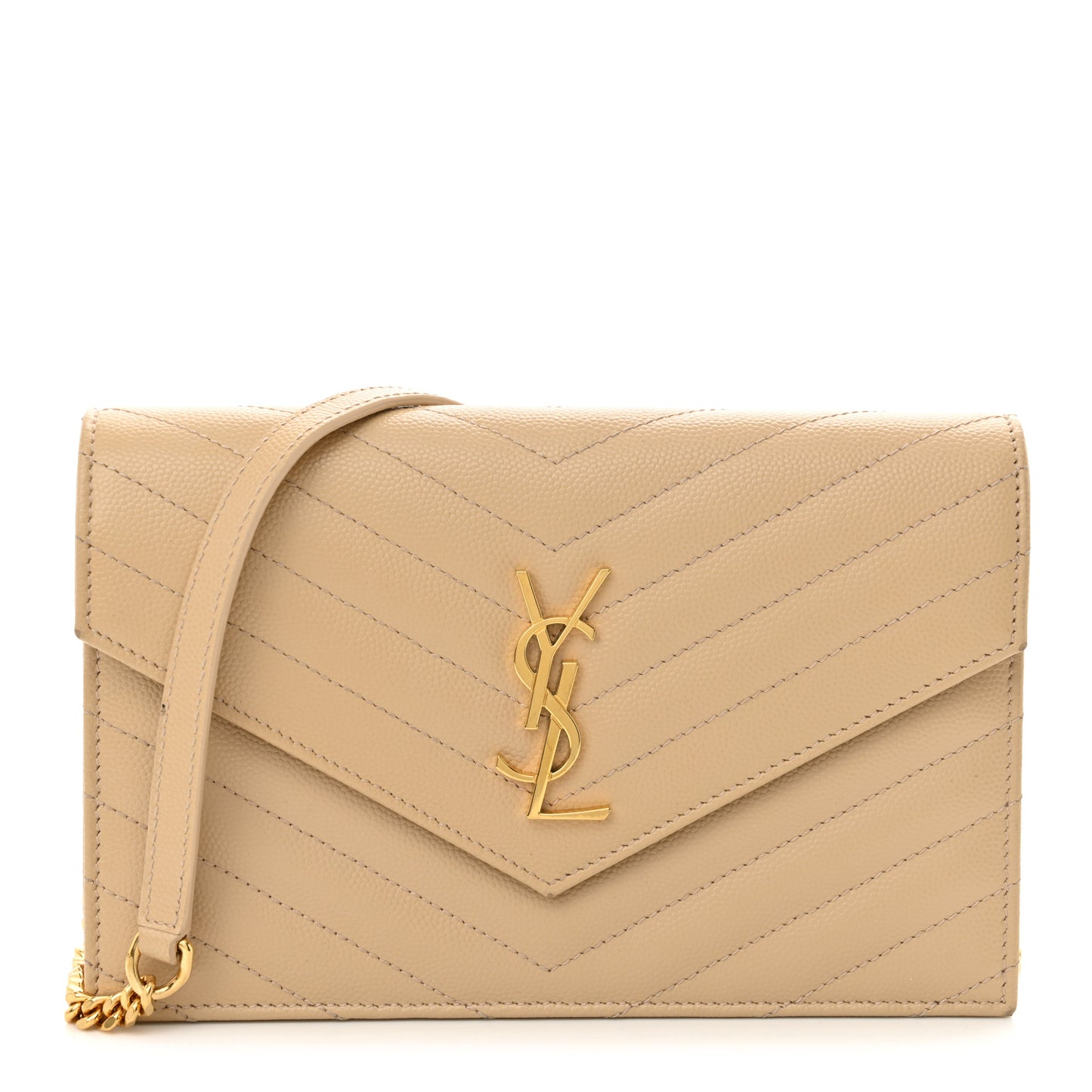 Grain De Poudre Matelasse Chevron Monogram Envelope Chain Wallet Nude Powder