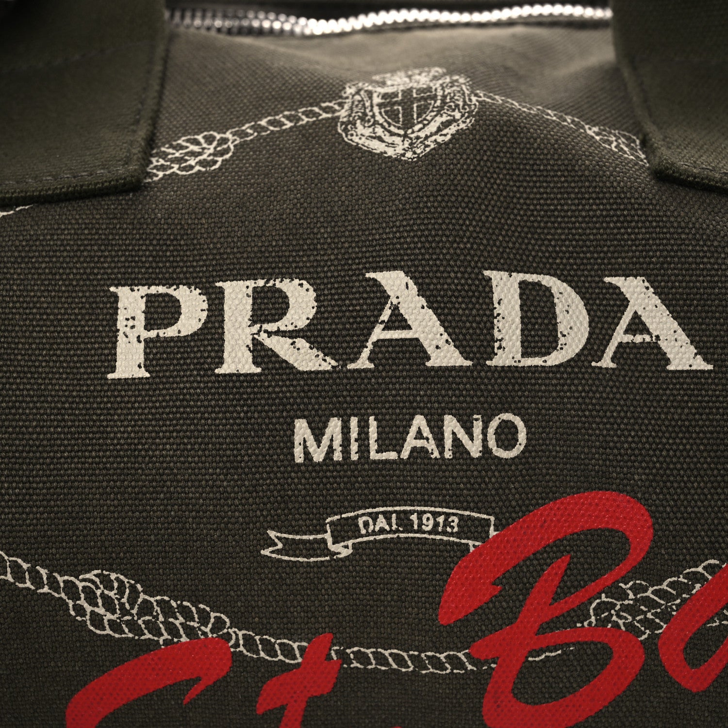 Prada Canapa Logo Saint Barth Boston Bag Militare 8 of 12