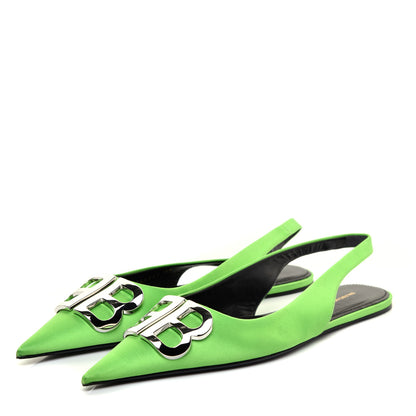 Balenciaga Satin BB Knife Pointy Toe Slingback Flats 39 Neon Green 3 of 10