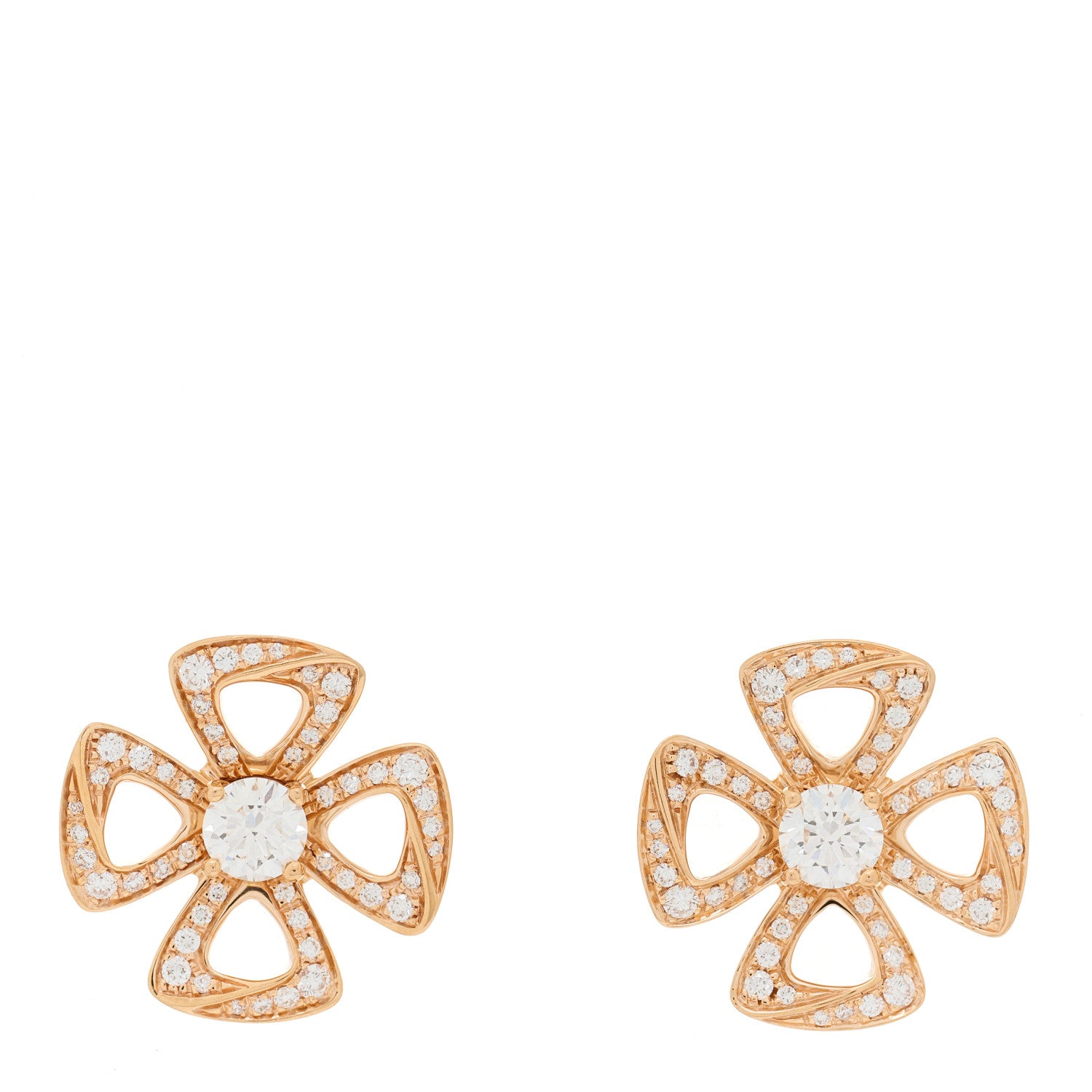 Bulgari 18K Rose Gold Diamond Pave Fiorever Earrings 1 of 3
