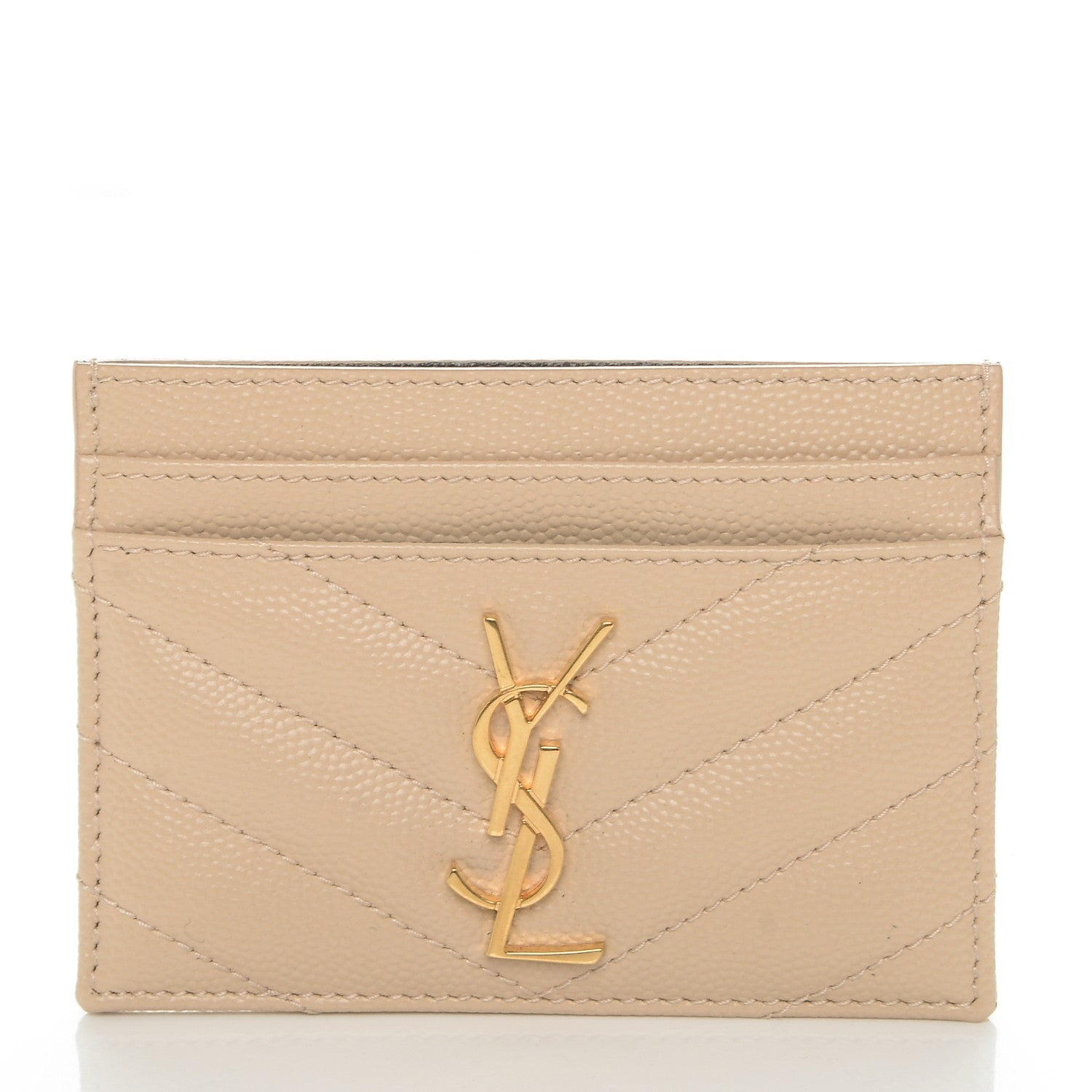 Saint Laurent Grain De Poudre Matelasse Chevron Monogram Credit Card Case Nude Powder 1 of 7