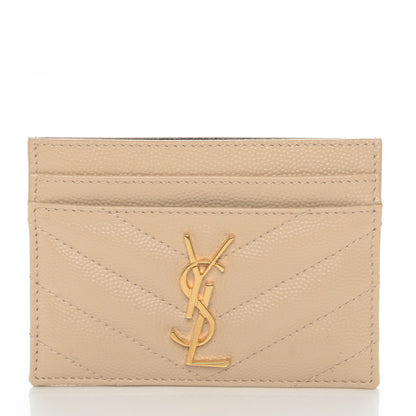 Saint Laurent Grain De Poudre Matelasse Chevron Monogram Credit Card Case Nude Powder 1 of 7