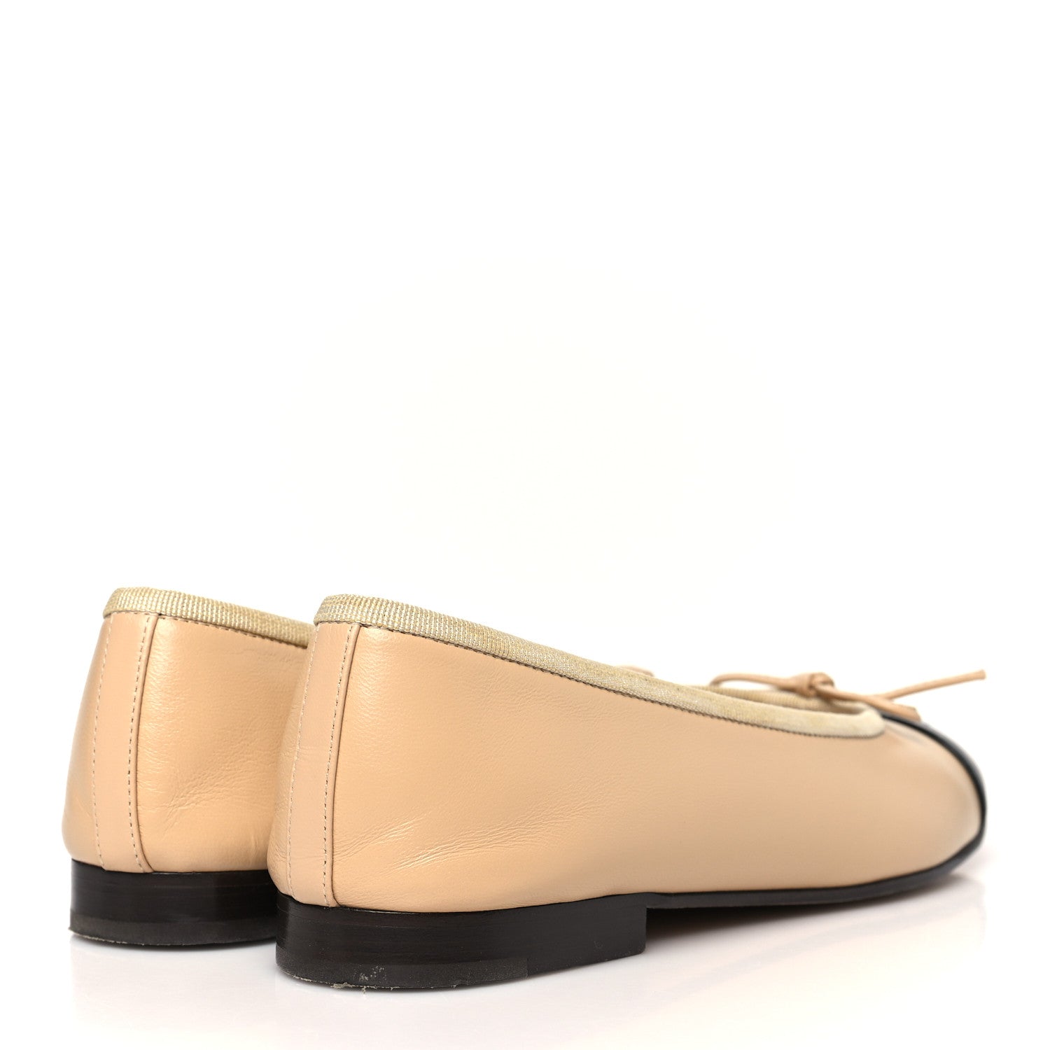 Chanel Lambskin Cap Toe CC Ballerina Flats 36 Beige Black 5 of 11