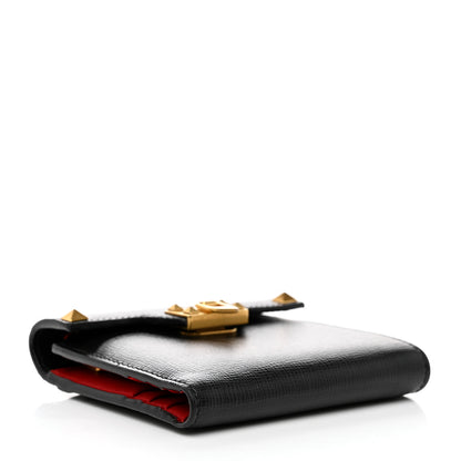 Valentino Garavani Textured Calfskin Rockstud Flip Lock Alcove Wallet Black 4 of 9