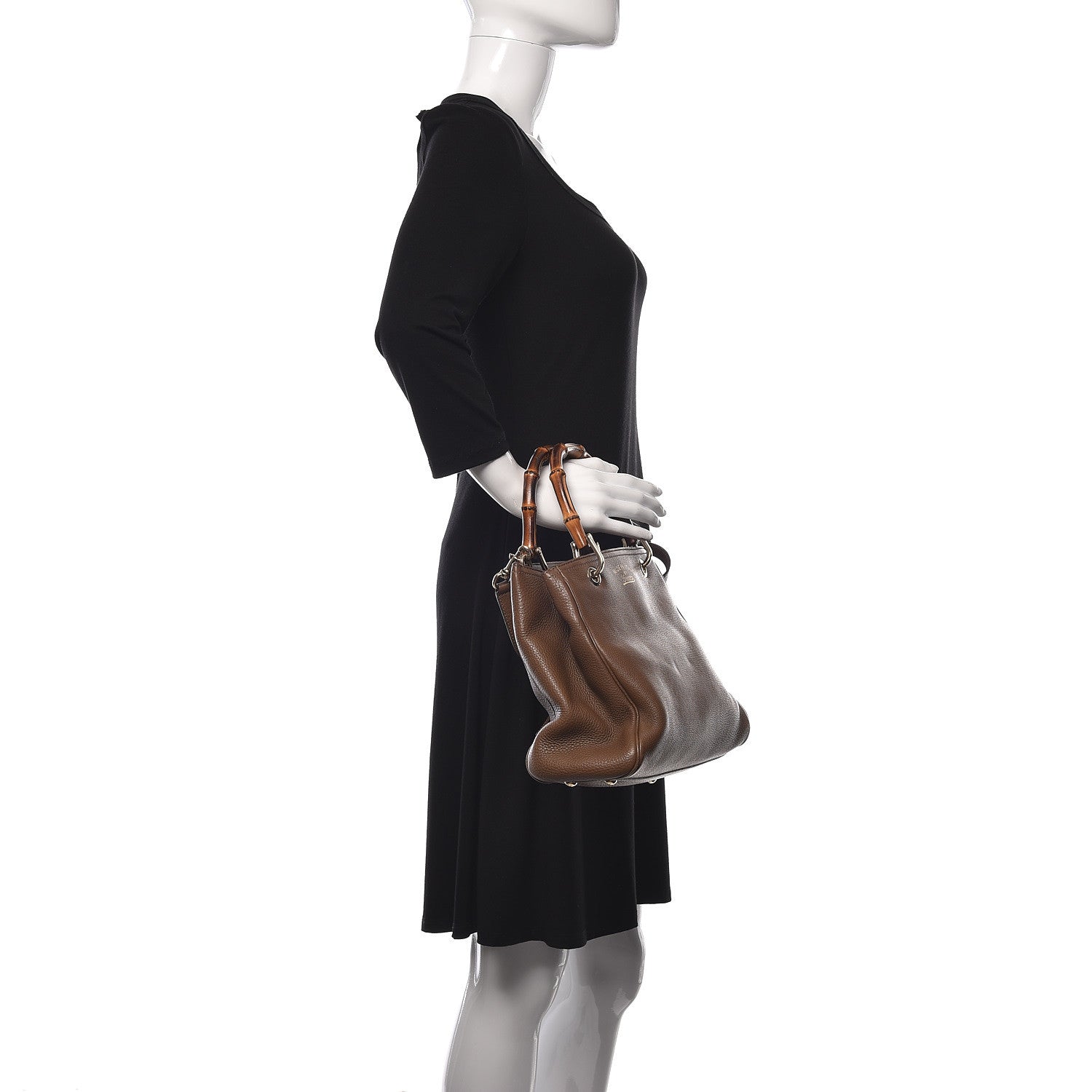 Gucci Calfskin Small Bamboo Shopper Tote Grey Field 2 of 16