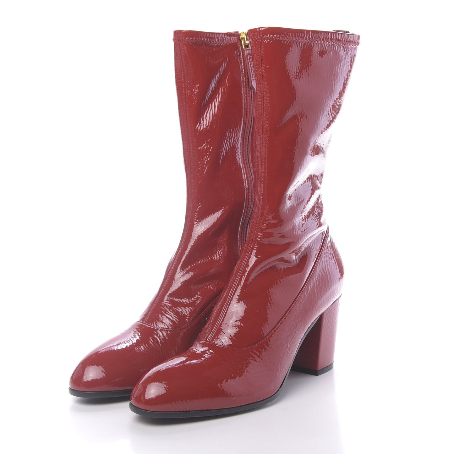 Patent Calfskin Stretch Boots 39 Hibiscus Red