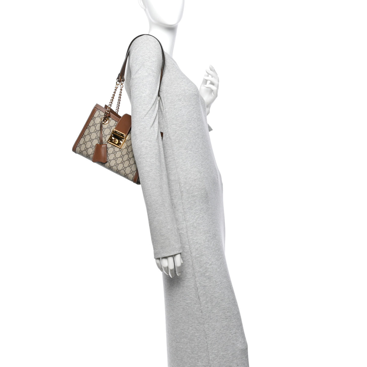 GG Supreme Monogram Calfskin Small Padlock Tote Beige Ebony Tuscany